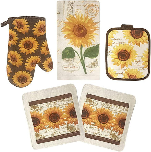 American Linen Sunflower Decor Set Oven Mitts and Pot Holders - Kitchen Towels and Dish Cloths Sets - Oven Mitts - Tea Towels - Dish Cloths Set...