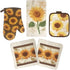 American Linen Sunflower Decor Set Oven Mitts and Pot Holders - Kitchen Towels and Dish Cloths Sets - Oven Mitts - Tea Towels - Dish Cloths Set...