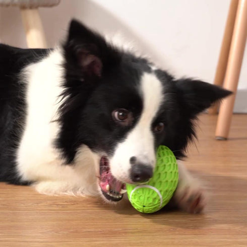 AUSCAT Dog Chew Squeaky Toy Ball, Dog Toy for Aggressive Chewers, Rugby Shape Rubber Chew Ball with Squeaker, Interactive Dog Ball for Fetch Game ...