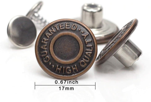17mm Brass Jeans Buttons, No Sew Metal Buttons Tack Buttons Replacement Kit (Red Copper)...