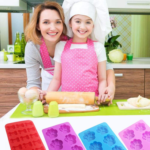 4 Pcs Silicone Candy Chocolate Molds, FineGood Puppy Dog Paw & Bone Shaped Ice Cube Trays Cookies Baking Pans for Making Frozen Dog Treats Soap Ba...