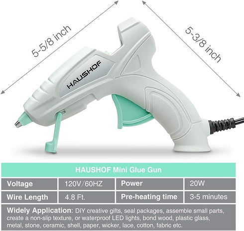 HAUSHOF Mini Hot Glue Gun Kit with Hot Glue Sticks (20-Piece), for Home Decoration & Crafts & Quick Repairs, 20W, 120V...