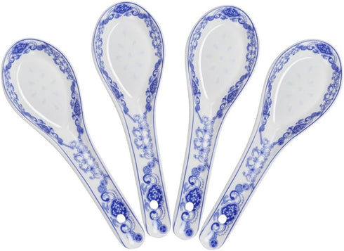 5-inch Porcelain Chinese Knot Blue Floral Soup Spoons Set of 4...