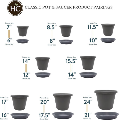 The HC Companies 8.5 Inch Round Classic Planter - Plastic Plant Pot for Indoor Outdoor Plants Flowers Herbs, Warm Gray...