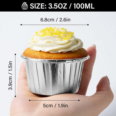 EUSOAR Aluminum Foil Silver Cupcake Liners, 50Pcs Disposable Muffin Liners, Baking Cups, Aluminum Cupcake Tip Pan Ramekin Holders, Little Pudding ...