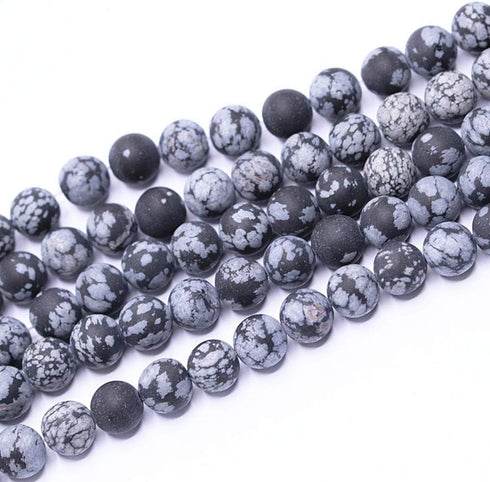 Natural Gemstone Loose Beads Smooth Round Approxi 15 inch DIY Bracelet Necklace for Jewelry Making (6mm, Matte Snowflake Obsidian)...