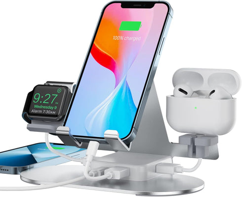 4 in 1 Charging Station for Multiple Devices Apple, Aluminum Apple Watch Charger Stand for iWatch Series, iPhone 14/13/12/11/X/8/7/6, iPad,Airpods...