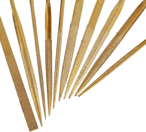 YAKAMOZ 10Pcs Titanium Diamond File Set Fine Round Needle Files Triangular Square Flat Riffler File Kit for Metal Wood Stone Glass Jewelry Carving...