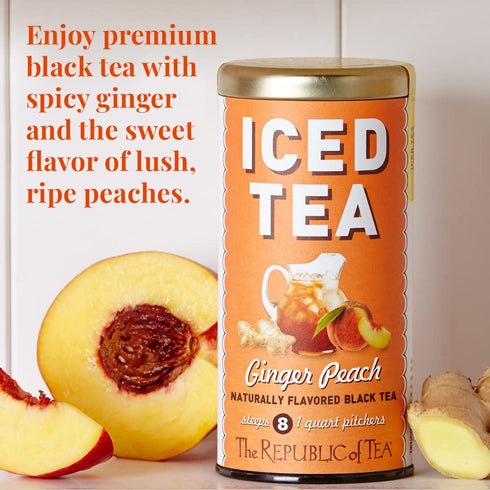 The Republic of Tea – Ginger Peach Black Iced Tea Bags, 8 Large Quart-Sized Iced Tea Pouches, Naturally Caffeinated...