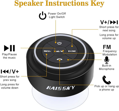 HAISSKY Bluetooth Shower Speakers, Portable Wireless Speaker with Suction Cup, IP67 Waterproof Outdoor Wireless Speaker, Pairs Easily to Phones, T...
