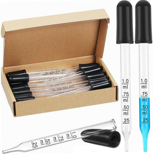 10 Pcs 1ml Straight Tip Droppers Glass Eye Droppers Liquid Measuring Droppers Lab Dropping Pipettes Essential Oil Droppers with Black Rubber Head...