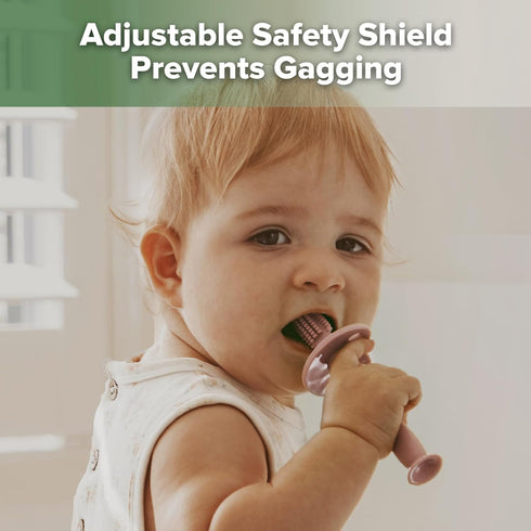 haakaa 360° Baby Toothbrush with Suction Base - Gentle Cleaning for Infant Self-Brushing Training, Food-Grade Silicone, Adjustable Safety Shield -...