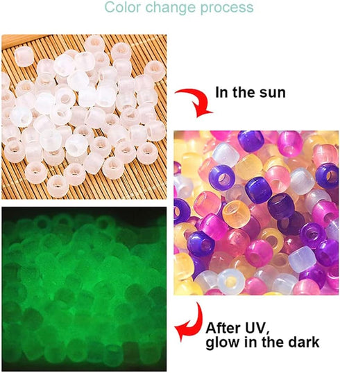2000 Pcs UV Beads Color Changing Beads UV Reactive Plastic Luminous Pony Beads, Glows in The Dark Bead, Fun for Jewelry/Bracelets Making...