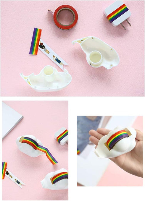 1-Pack Creative Cloud Tape Dispenser with Rainbow Masking Tape,Decorative Cartoon Plastic Tape Holder Cutting Tape for Home Office School Statione...