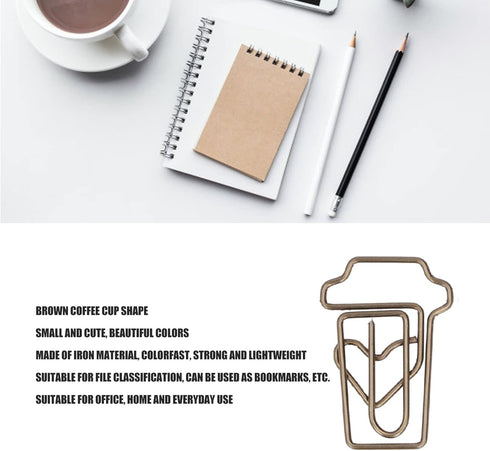 50 Pcs Paper Clips, Cute Coffee Cup Shape Paper Clips Tiny Paper Clips Portable Mini Metal Bookmark Clips Brown Funny Paper Clips...