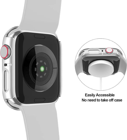 BHARVEST 2 Pack Hard PC Case Compatible with Apple Watch SE 2022/Series 6/5/4/SE 44mm, Case with Tempered Glass Screen Protector Overall Bubble-Fr...