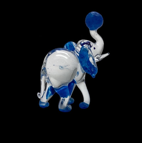 Garden Deco Glow in The Dark Blue Elephant Play Football Hand Blown Art Glass Figurine Ornament Sculpture...