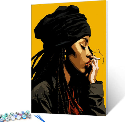 Tucocoo Fashion Black Girl Wearing a Hat Paint by Bumbers for Adults Gorgeous African American DIY Paint by Numbers Acrylic Paint Canvas Girls Roo...