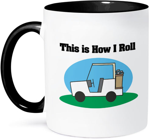 3dRose This Is How I Roll Cart Golfing Design Two Tone Mug, 11 oz, Black/White...
