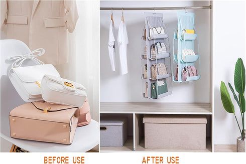 MURRI&MURRDI 1 Pack Hanging Handbag Organizer for Closet, Purse Storage Holder with 8 Easy Access Clear PVC Pockets, Purse Hanger for Wardrobe Spa...