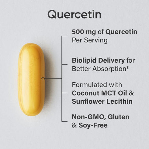 Sports Research Quercetin with Coconut MCT Oil & Sunflower Lecithin for Better Absorption - Supports Antioxidant Activity & Immune Health – Gluten...