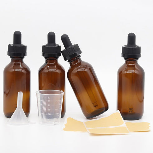4 pack,amber glass dropper bottles 2 oz,60 ml dark empty tincture bottles with dropper,alcohol,hair oil bottle,perfume,essentia,small,eye,droppers...