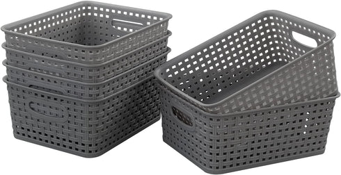Grey Plastic Storage Basket, 10.03" x 7.67" x 4.05", 6 Packs...