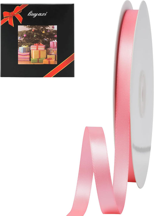 LIUYAXI Pink Double Faced Satin Ribbon, 3/8" X Continuous 100 Yards, Ribbons Perfect for Gift Wrapping Bows Bouquet Wedding Decor DIY Craft and Mo...