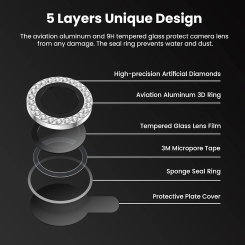 Tensea for iPhone 13 Pro/iPhone 13 Pro Max Camera Lens Protector Bling, Protection Camera Cover Tempered Glass Screen Protector Diamond Metal Indi...