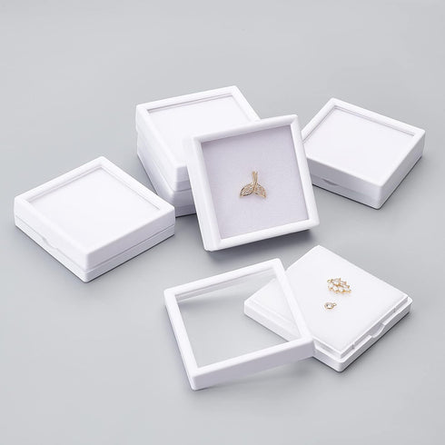 BENECREAT 6Pcs White Gemstone Display Box with Sponge Cushion Gift Boxes Clear Window Box for Jewelry, Diamond Gift Packing?2.8"x2.8"x0.8"?...