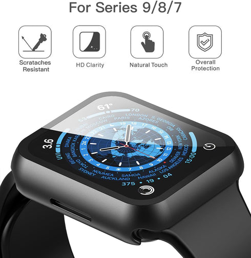 Misxi 2 Pack PC Case with Tempered Glass Screen Protector Compatible with Apple Watch Series 9 (2023) Series 8 Series 7 41mm, Ultra-Thin Scratch R...