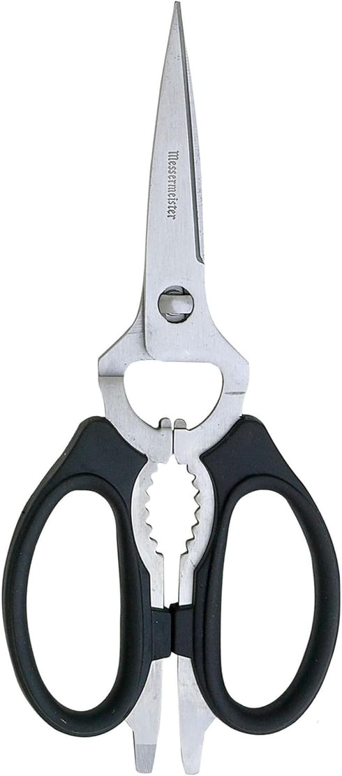 Messermeister 8-Inch Take-Apart Kitchen Scissors, Black - Includes Screwdriver, Nut Cracker, Jar Lid Opener/Gripper, Bottle Opener & Bone + Twig C...