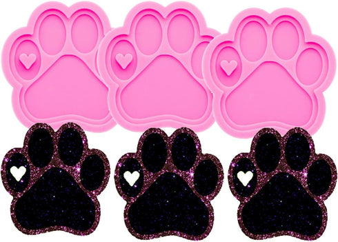3pc Shiny Paw with Heart Resin Silicone Mold, Dog Paw Print Keychain Mould Crafts Epoxy Resin with 10PC Key Ring(DY0292+DY0292+DY0292)...