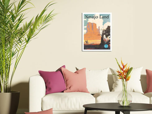 Navajo Land - Arizona New Mexico - Santa Fe Railroad - Navajo Nation Monument Valley - Vintage Railroad Travel Poster by Elms c.1954 - Master Art ...