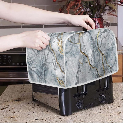 Golden Grey Marble Slice Toaster Cover, Marbles Painting Washable Polyester Toaster Cover, Modern Arts Quilted Toaster Cover Bread Maker Cover - S...