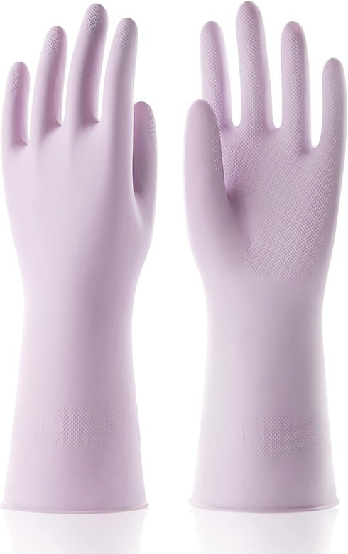 COOLJOB Medium Reusable Rubber Dishwashing Cleaning Gloves for Kitchen Bathroom, Non-Slip Grippy Long Dish Washing Gloves with Flocked Cotton Line...