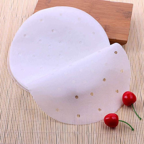100pcs Air Fryer Liners, 10 inches Bamboo Steamer Liners, Premium Perforated Parchment Steaming Papers, Non-stick Steamer Mat Liner for Air Fryers...