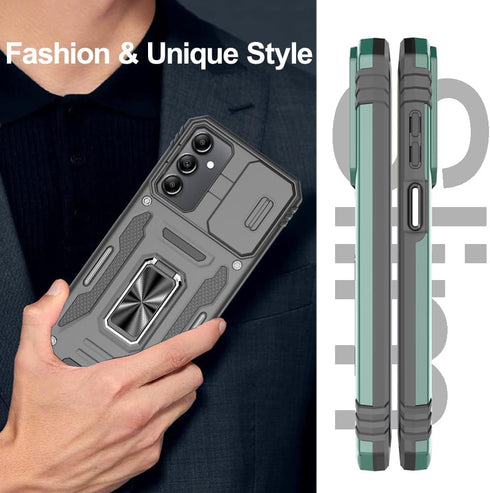 for Samsung Galaxy A15 5G Case with Sliding Camera Cover & Tempered Glass Screen Protector + Rotatable Ring Holder Kickstand Shockproof Slim Phone...