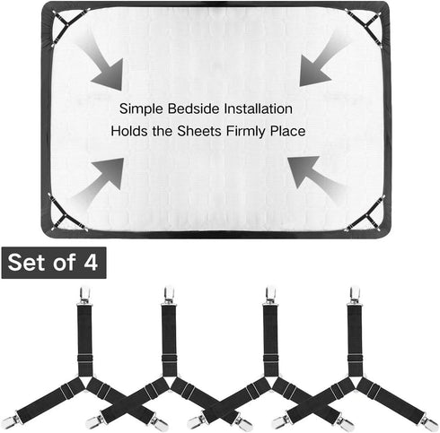 Foloda Sheet Holders, 4 pcs Adjustable Bed Sheet Straps, Fitted Sheet Holder Clips Fasteners Suspenders Gripper Locker Scrunchie for Bed Mattress ...