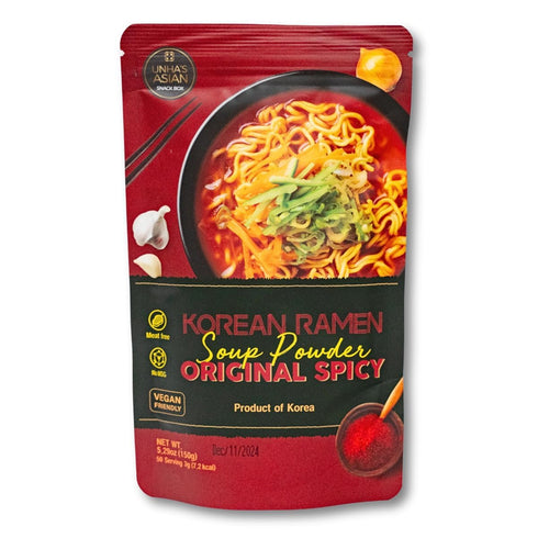 Korean Ramen Soup Seasoning Powder, Hot and Spicy Flavor, Vegan Instant Broth Mix, 5.29 oz Pack – Product of Korea...