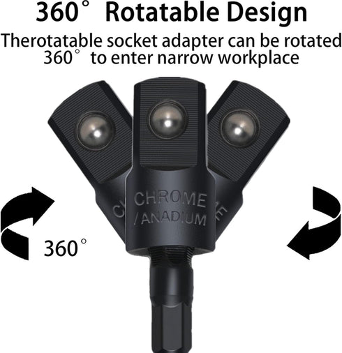 4-Piece Power Drill Sockets Adapter Sets,360°Rotatable 1/4" 3/8" 1/2" Impact Grade Driver Sockets Adapter Extension Set Drill Bit+105 Degree Right...