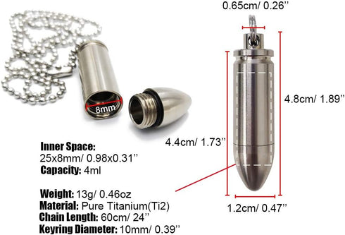Small Pill Box Titanium Pill Fob Necklace Bullet Nitro Mini Waterproof Pill Holder Lightweight Survival Case Keychain Pill Bottle for Men & Women ...