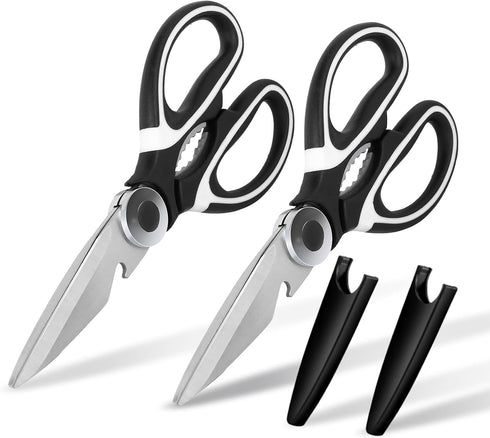 Kitchen Shears, Stainless Steel Cooking Scissors, Multifunctional Heavy-Duty Kitchen Scissor for Fish, Poultry, Meat, Chicken, BBQ, 2-Packs (Black...
