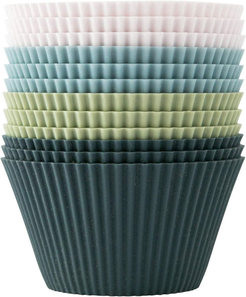 The Silicone Kitchen Reusable JUMBO Silicone Baking Cup, Non-Toxic, BPA Free, Dishwasher Safe, Jumbo, 12 Pack, White Blue Green...