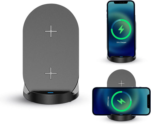 15W Wireless Charger Stand - Double Coil Fast Wireless Charging Station for iPhone and Samsung Galaxy Series - Auto-Off Feature - No Adapter Inclu...