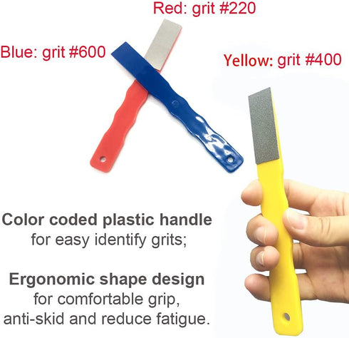 Diamond Color Coded Mini Diamond Hone Kit 3Grits #220,400,600 Flat Hand File Knife Sharpener Red/Yellow/Blue - 3pcs...