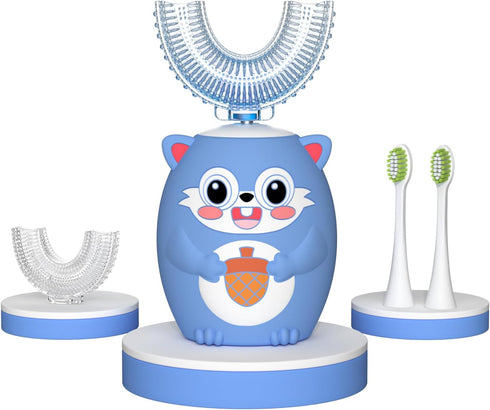 Kids Electric U Shaped Toothbrush, Childrens Toothbrush with 6 Soft Brush Heads Automatic Sonic Toothbrush Rechargeable with 6 Cleaning Modes - (A...
