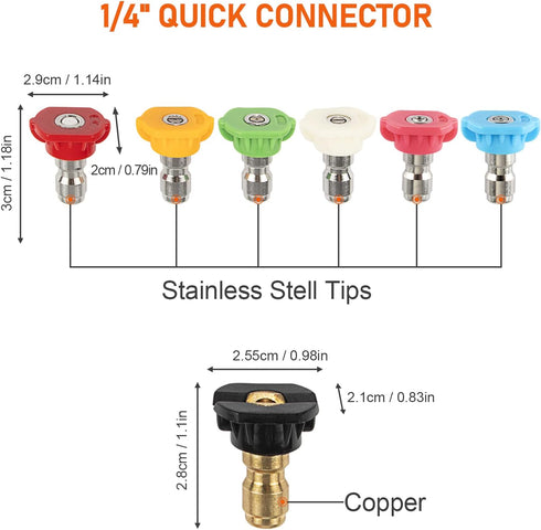 High Pressure Washer Spray Nozzles Tip Set,7Pcs Variety Degrees for Quick Connect, Pressure Washer Quick Nozzle, 1/4 Inch Quick Connection, 4000 P...
