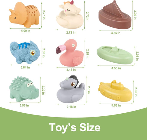 Bath Toys for Kids Ages 1-3 , 9 Pack No Hole Animal and Float Boats Baby Bath Toys for Babies 6-12 Months, Baby Pool Bathtub Toys Presents for Pre...