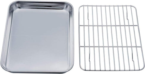 TeamFar Toaster Oven Tray and Rack Set, 9.3’’ x 7’’ x 1’’, Stainless Steel Toaster Oven Pan Broiler Pan, Non Toxic & Healthy, Easy Clean & Dishwas...
